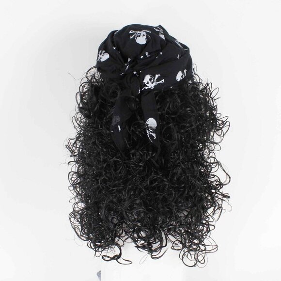 Rubie's Costume Co. OS Black White Curly Long Hair Skull Cap Pirate Wig - Picture 3 of 4